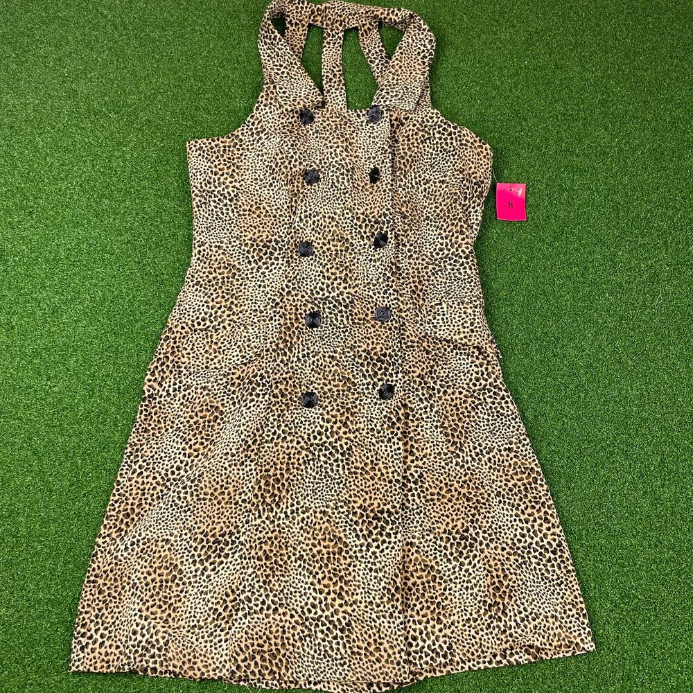 Vintage Fashion Bug Leopard Double Breasted Cut Out Grunge Mini Dress Sz 8 NWT
